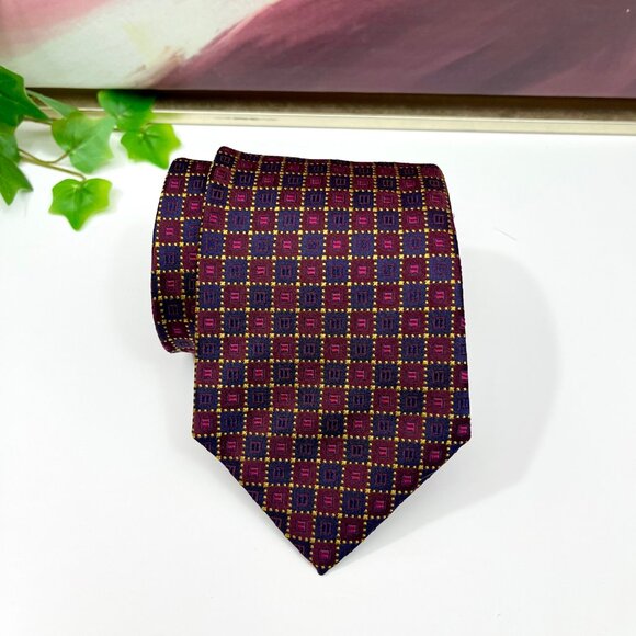 Etro Burgundy and Gold Geometric Patterned Silk Tie - Picture 4 of 10